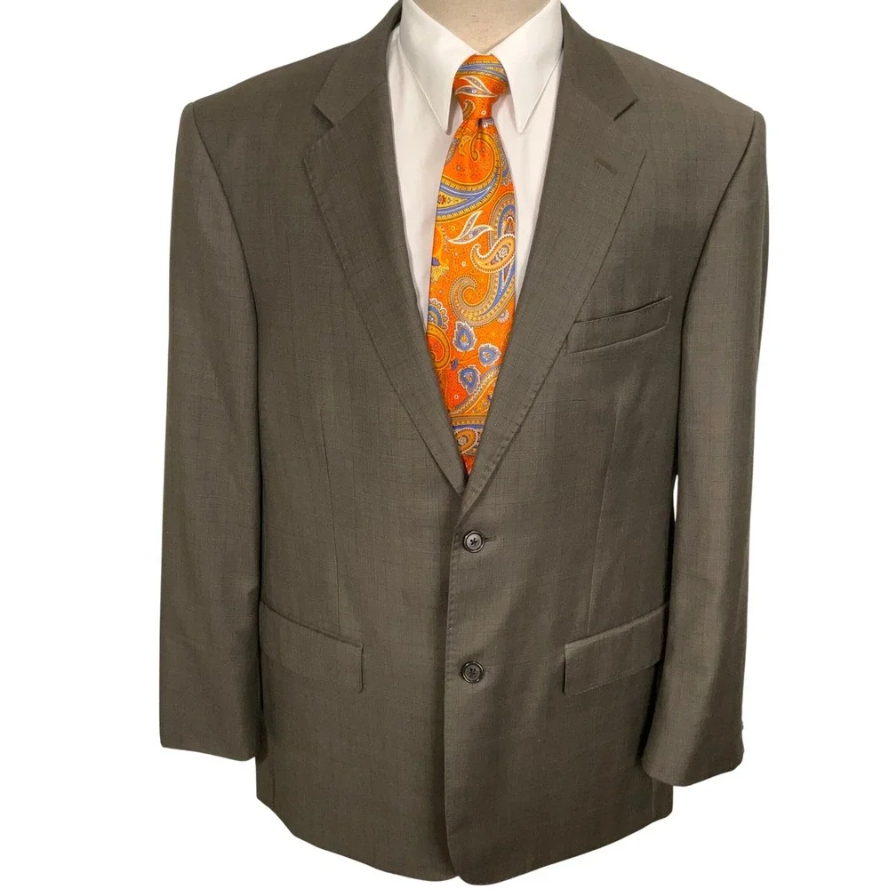Pronto Uomo Couture Blazer Mens 44L Olive Brown Glen Plaid Designer Luxury Wool